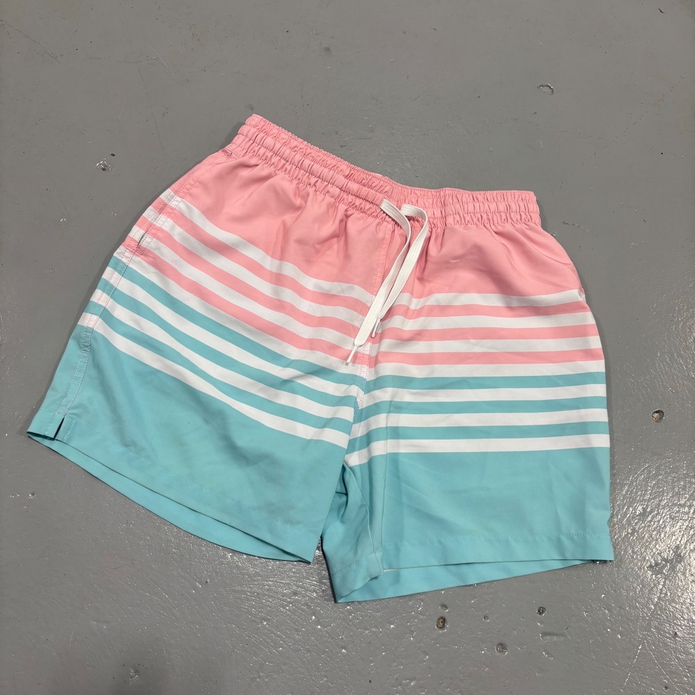 Chubbies Mens Pink Blue Striped Swim Trunks 5.5 Inch Inseam Size Medium